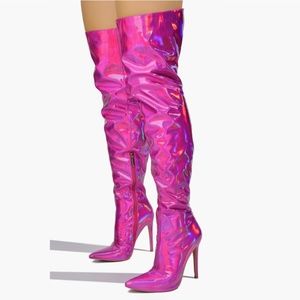 Hologram Stiletto thigh high boot.